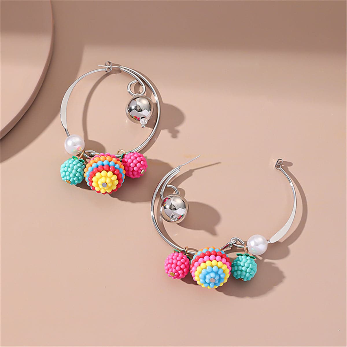 Acrylic & Pearl Two-Tone Bayberry Ball Hoop Earrings