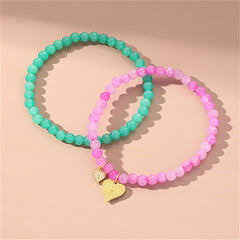 Quartz & Cubic Zirconia Heart Charm Beaded Stretch Anklet Set