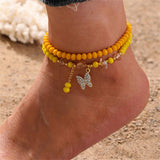 Yellow & Cubic Zirconia Heart Butterfly Stretch Anklet Set