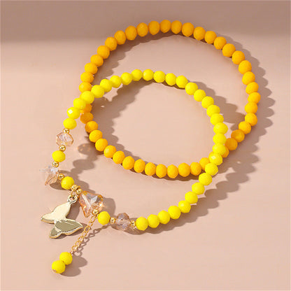 Yellow and Cubic Zirconia Heart Butterfly Stretch Anklet Set, jewelry gift sets for women, everyday style, detail close-up