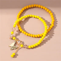 Yellow & Cubic Zirconia Heart Butterfly Stretch Anklet Set