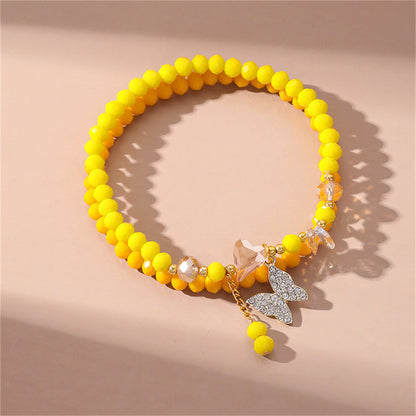 Yellow and Cubic Zirconia Heart Butterfly Stretch Anklet Set, jewelry gift sets for women, everyday style, front view