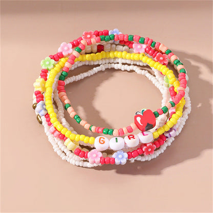 Howlite and Multicolor 'GIRL' Apple and Flower Stretch Bracelet Set, jewelry gift sets for women, everyday style, side view