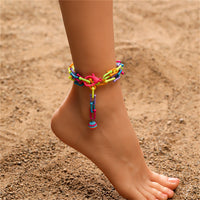 Lab-Created Howlite Multicolor Linked Ball Charm Anklet