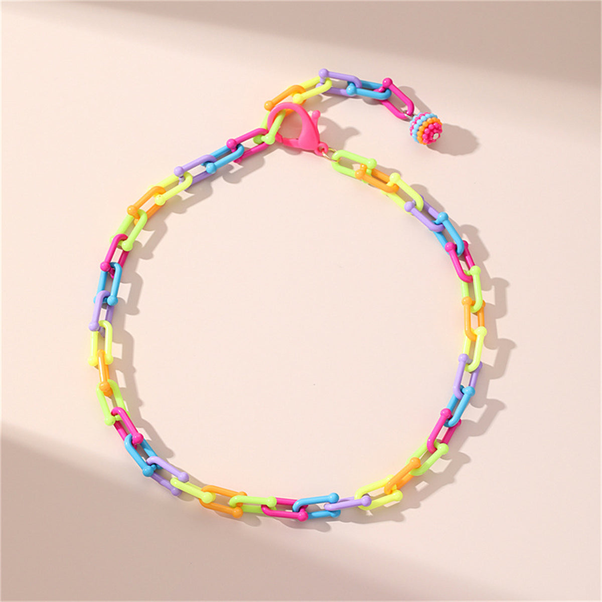 Howlite Multicolor Linked Ball Charm Anklet, anklet bracelet, botanical inspired, detail close-up