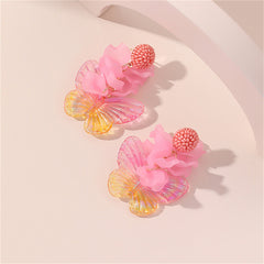 Pink Howlite & Acrylic 18K Gold-Plated Petals & Butterflies Drop Earrings