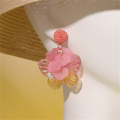 Pink Howlite & Acrylic 18K Gold-Plated Petals & Butterflies Drop Earrings
