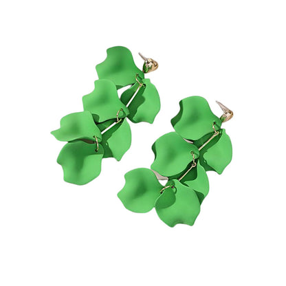 Green Enamel and 18K Gold-Plated Leaf Sprig Drop Earrings, gold drop earrings for women, botanical inspired, side view
