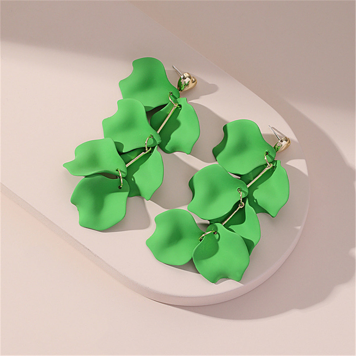 Green Enamel & 18K Gold-Plated Leaf Sprig Drop Earrings