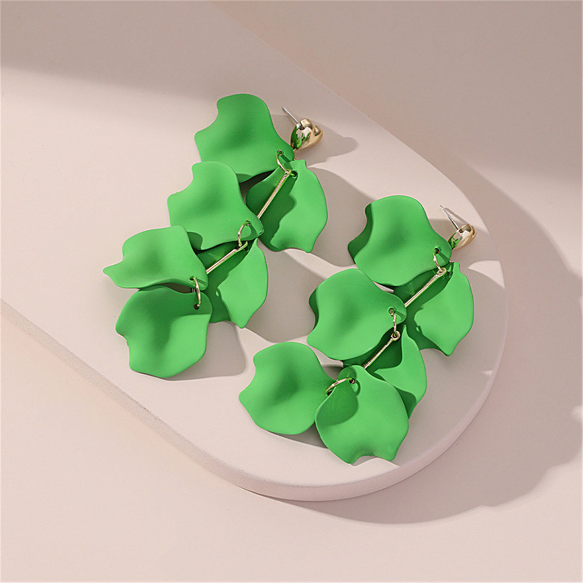 Green Enamel and 18K Gold-Plated Leaf Sprig Drop Earrings, gold drop earrings for women, botanical inspired, lifestyle look