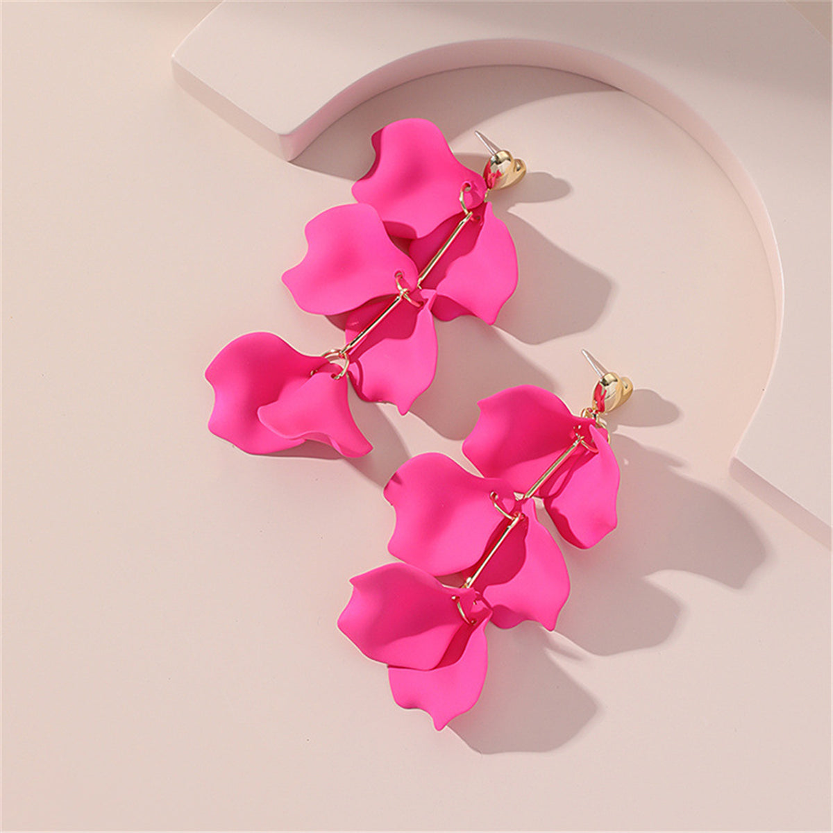 Rose Red Acrylic and 18K Gold-Plated Leaf Sprig Drop Earrings, gold drop earrings for women, front view