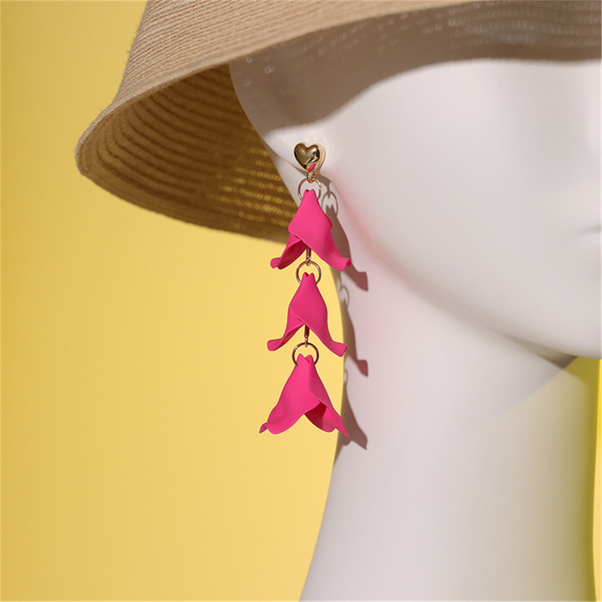 Rose Red Acrylic & 18K Gold-Plated Leaf Sprig Drop Earrings