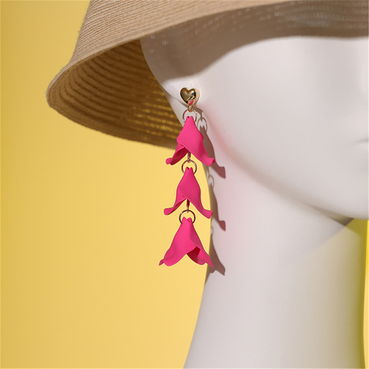Rose Red Acrylic and 18K Gold-Plated Leaf Sprig Drop Earrings, gold drop earrings for women, side view