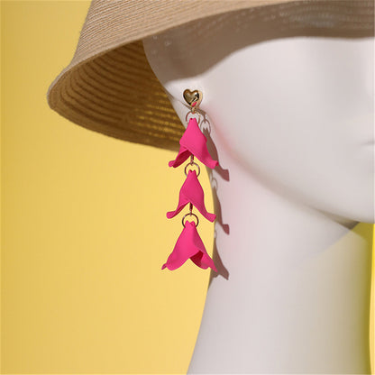Rose Red Acrylic and 18K Gold-Plated Leaf Sprig Drop Earrings, gold drop earrings for women, side view