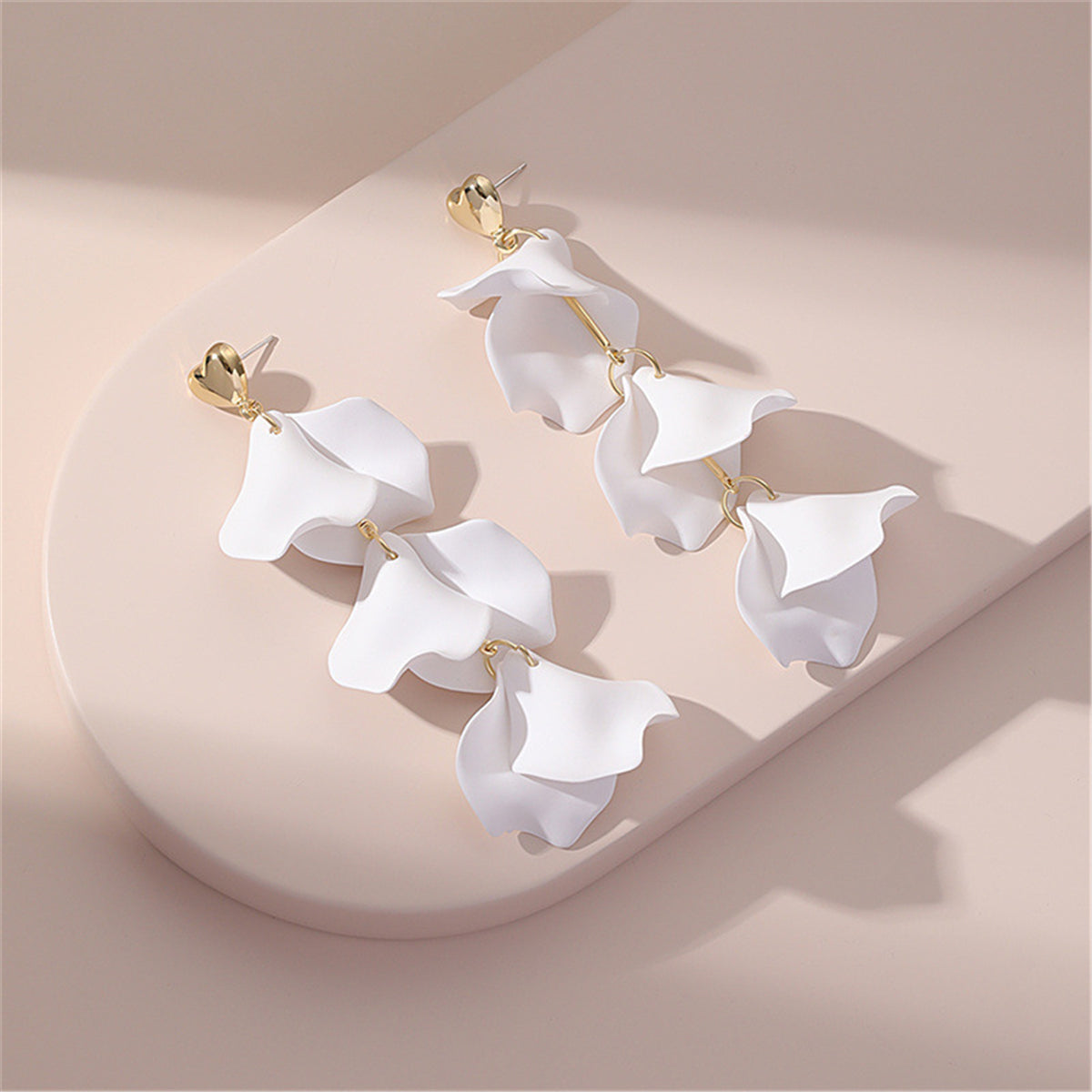 Pink Acrylic and 18K Gold-Plated Leaf Sprig Drop Earrings, gold drop earrings for women, everyday style, front view