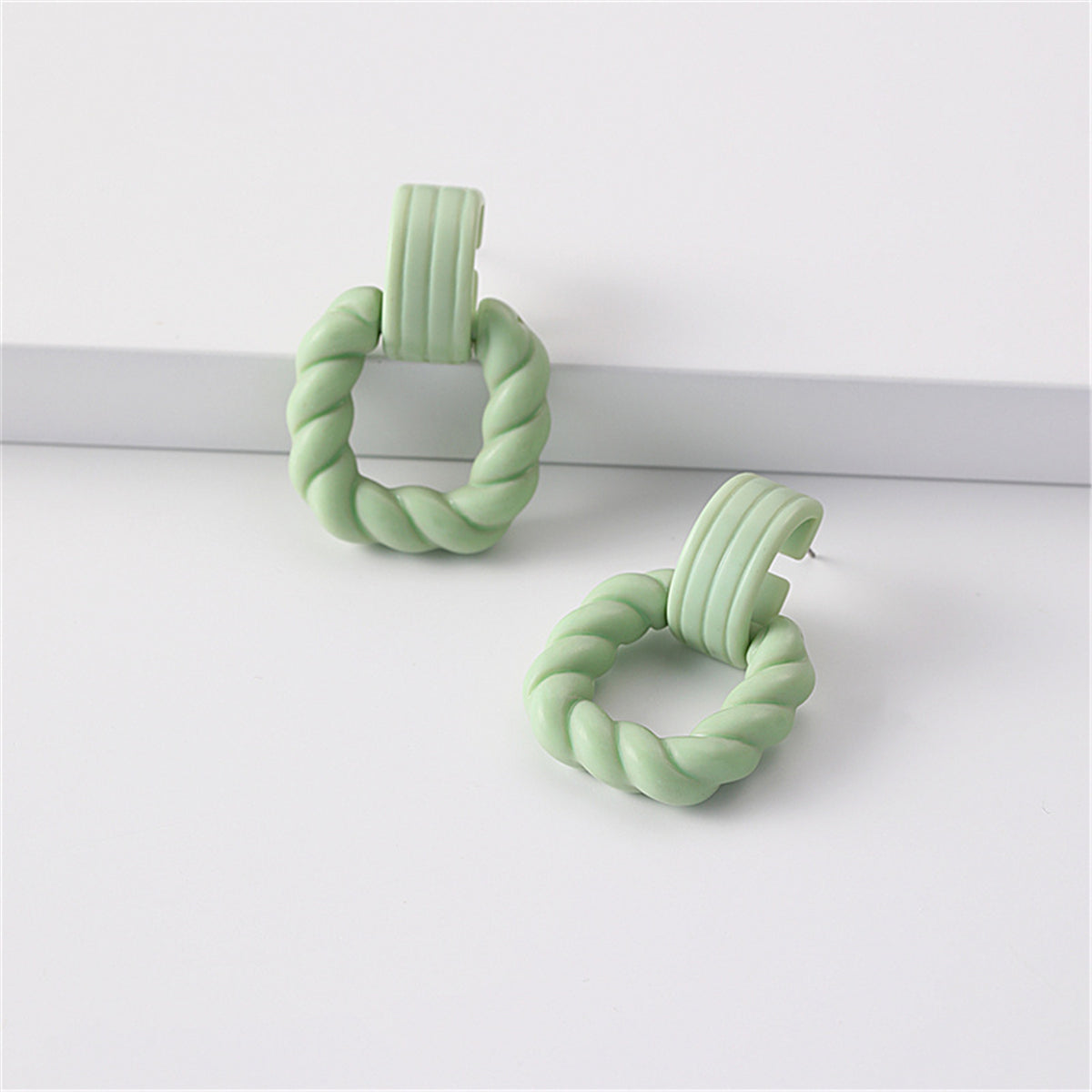 Green Acrylic & Silver-Plated Twist Open Square Drop Earrings
