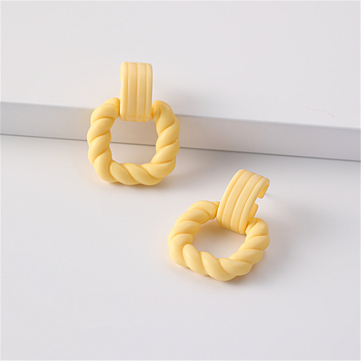 Yellow Acrylic and Silver-Plated Twist Open Square Drop Earrings, silver drop earrings for women, front view