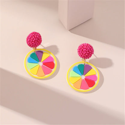 Fuchsia and Howlite 18K Gold-Plated Rainbow Lemon Drop Earrings, gold drop earrings for women, lifestyle look