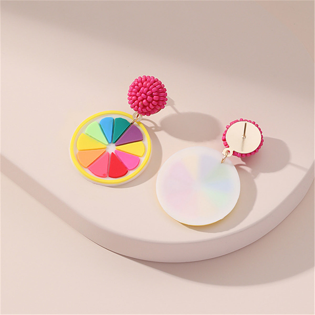 Fuchsia and Howlite 18K Gold-Plated Rainbow Lemon Drop Earrings, gold drop earrings for women, styled look