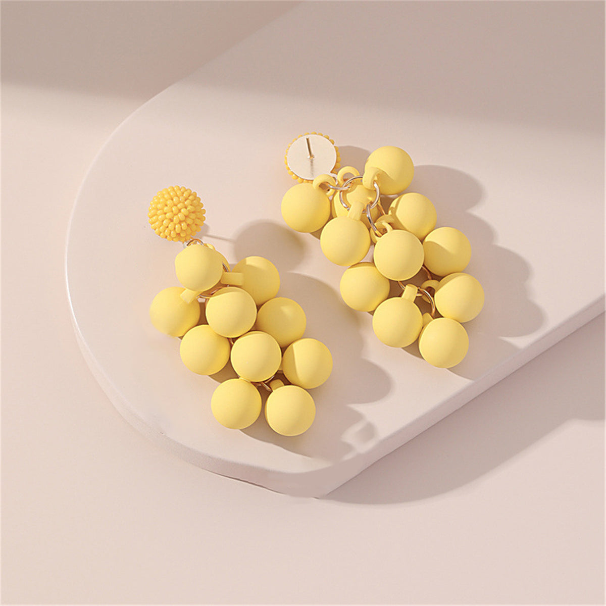 Yellow Acrylic and Howlite Round Grape Drop Earrings, drop earrings for women, botanical inspired, front view