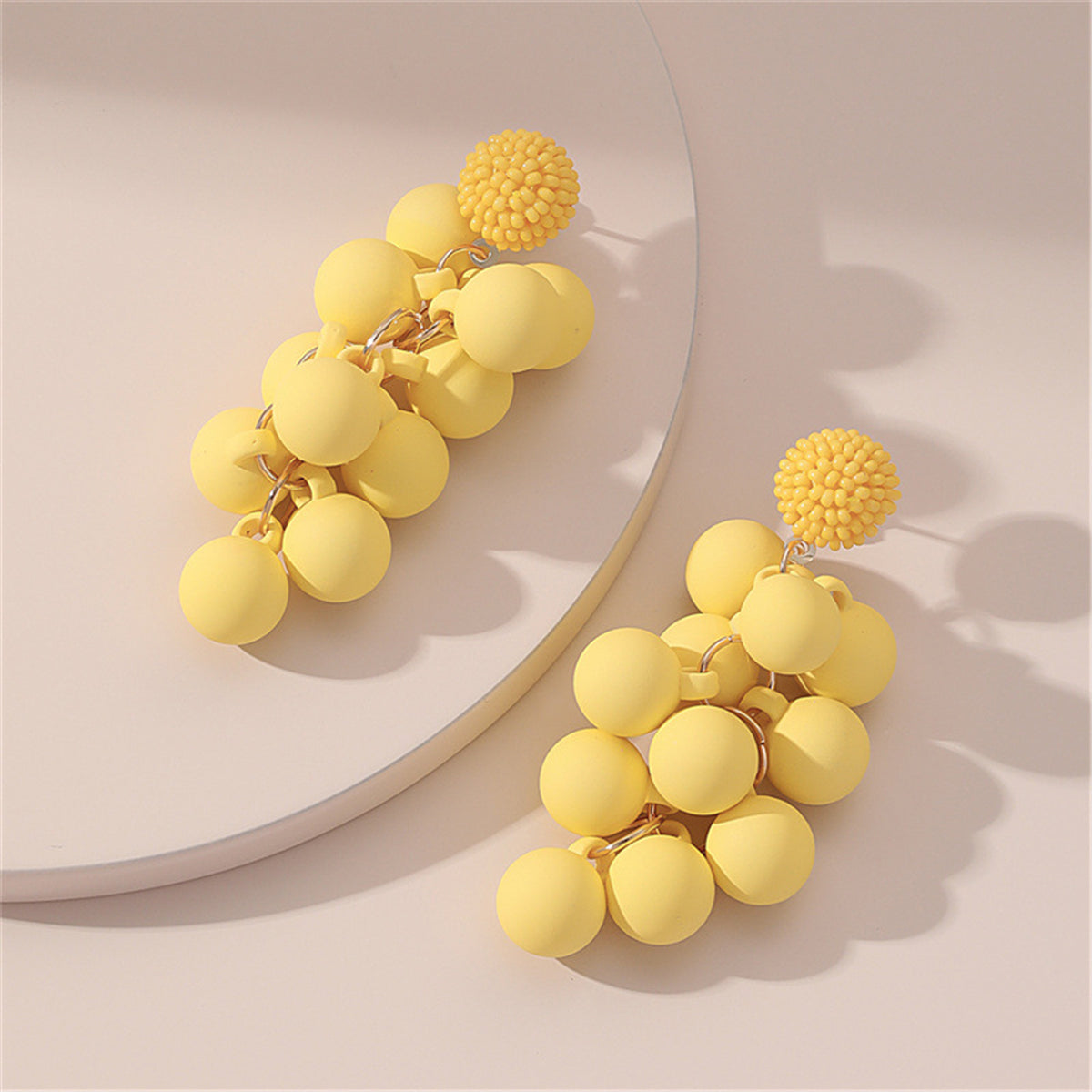 Yellow Acrylic and Howlite Round Grape Drop Earrings, drop earrings for women, botanical inspired, detail close-up