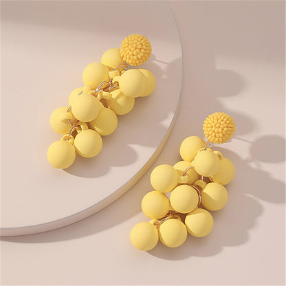 Yellow Acrylic and Howlite Round Grape Drop Earrings, drop earrings for women, botanical inspired, detail close-up