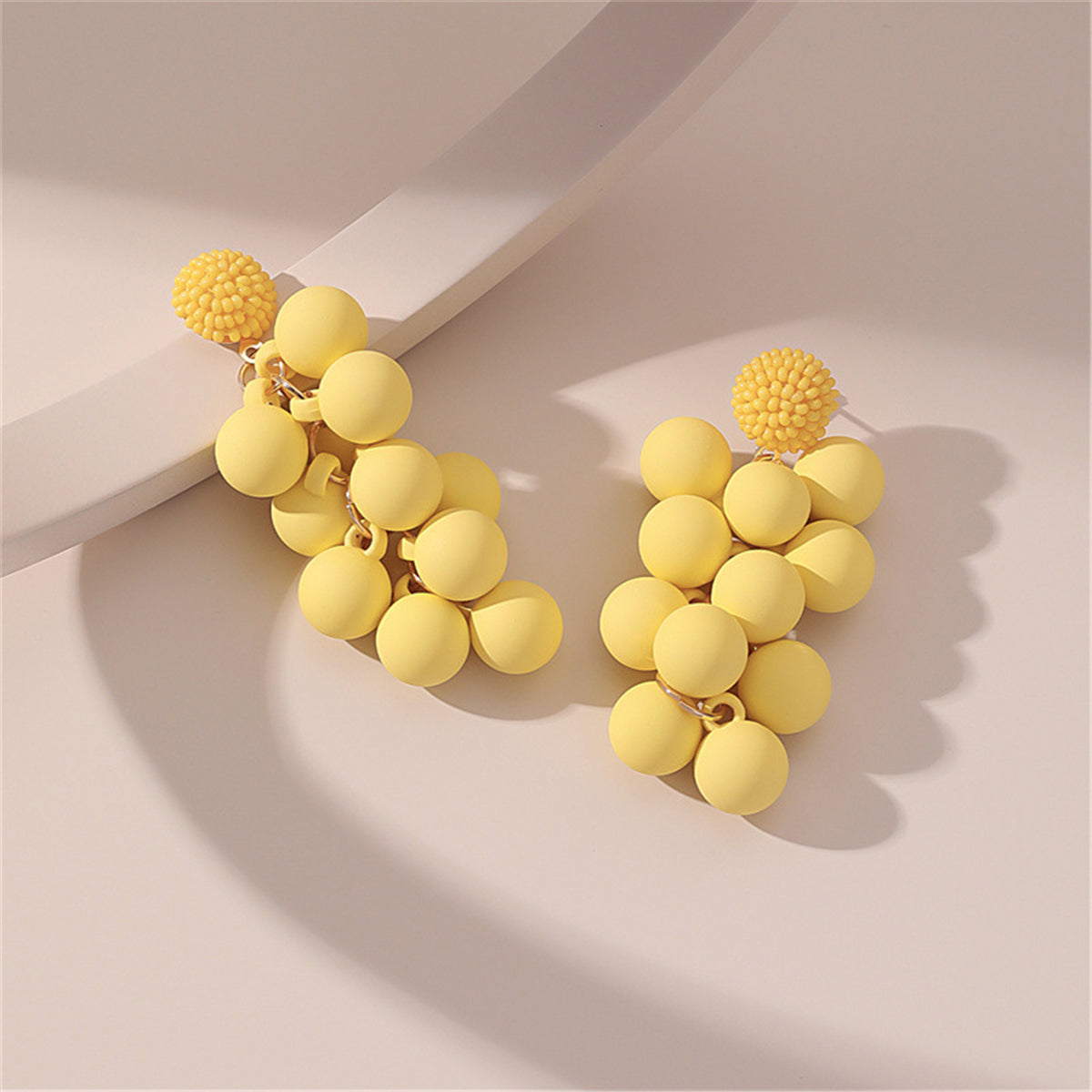 Yellow Acrylic & Howlite Round Grape Drop Earrings