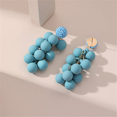 Blue Acrylic & Howlite Round Grape Drop Earrings