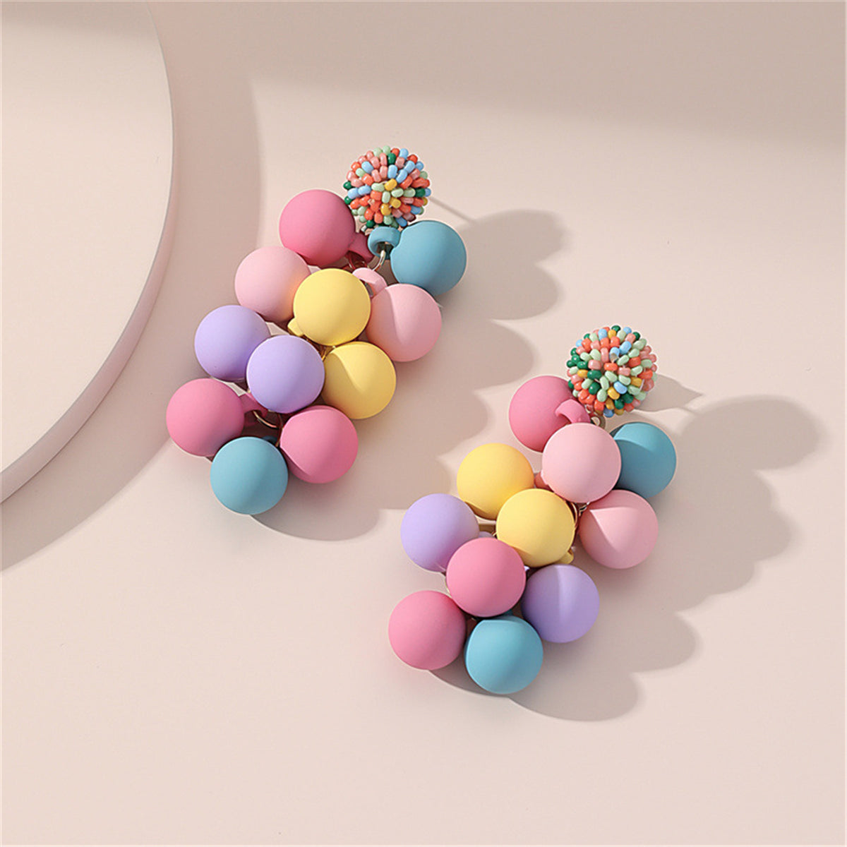Purple and Yellow Rainbow Howlite Grape Drop Earrings, drop earrings for women, dainty minimalist design, front view