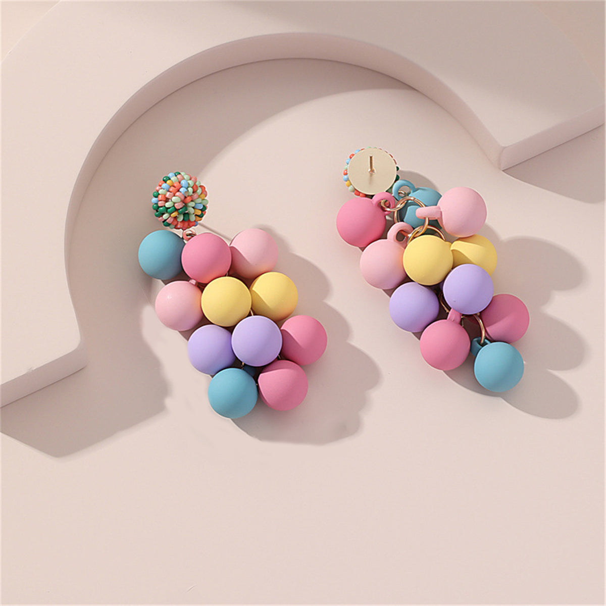 Purple and Yellow Rainbow Howlite Grape Drop Earrings, drop earrings for women, dainty minimalist design, side view