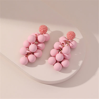 Pink Howlite and Acrylic Grape Drop Earrings, drop earrings for women, botanical inspired, front view