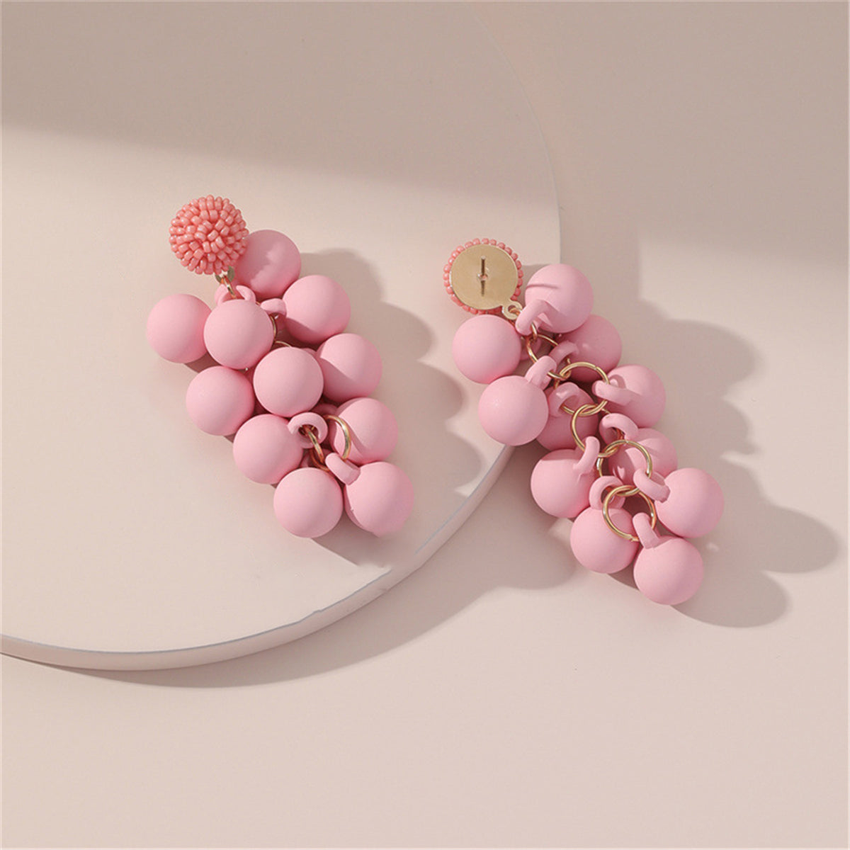 Pink Howlite & Acrylic Grape Drop Earrings