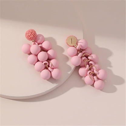 Pink Howlite and Acrylic Grape Drop Earrings, drop earrings for women, botanical inspired, lifestyle look