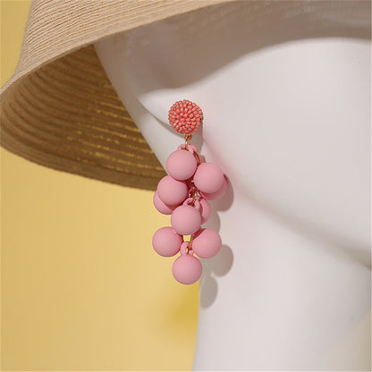 Pink Howlite and Acrylic Grape Drop Earrings, drop earrings for women, botanical inspired, side view