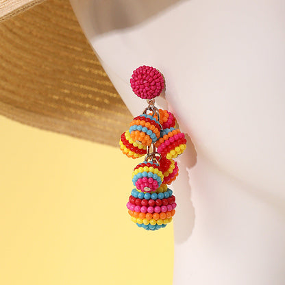 Rose Red and Rainbow Howlite Berry Drop Earrings, drop earrings for women, everyday style, detail close-up