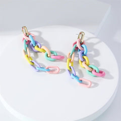 Pink & Blue Cable-Chain Tassel Drop Earrings