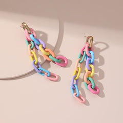Pink & Blue Cable-Chain Tassel Drop Earrings