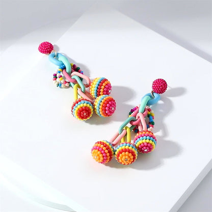 Pink and Blue Howlite Cable-Chain Ball Drop Earrings, drop earrings for women, dainty minimalist design, lifestyle look