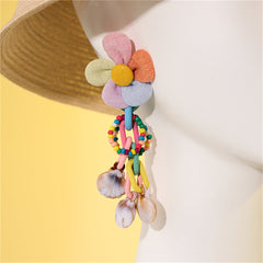 Pink & Blue Howlite Shell-Accent Flower Tassel Drop Earrings