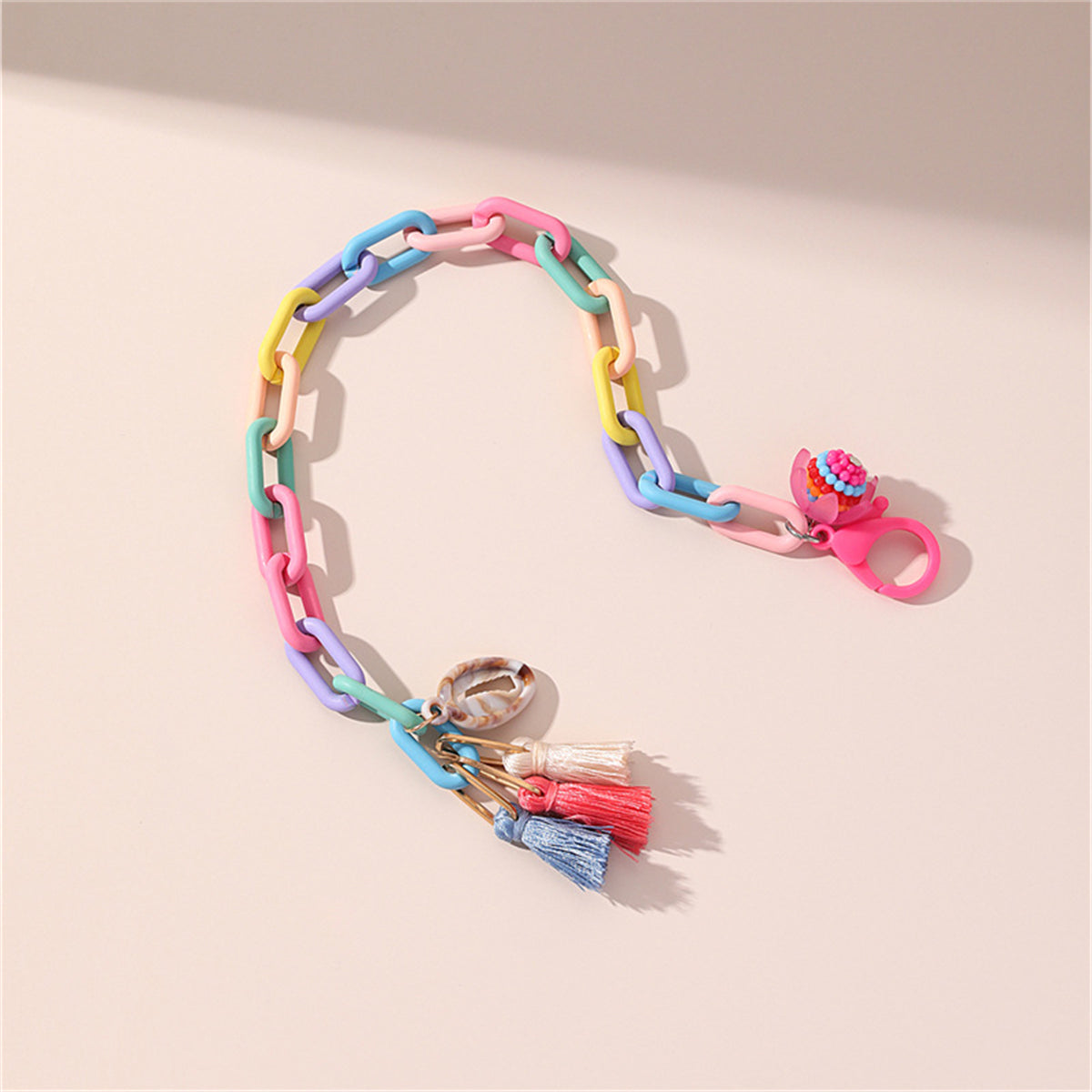 Howlite and Polyster 18K Gold-Plated Multicolor Linked Flower and Tassel Anklet, gold anklet bracelet, lifestyle look