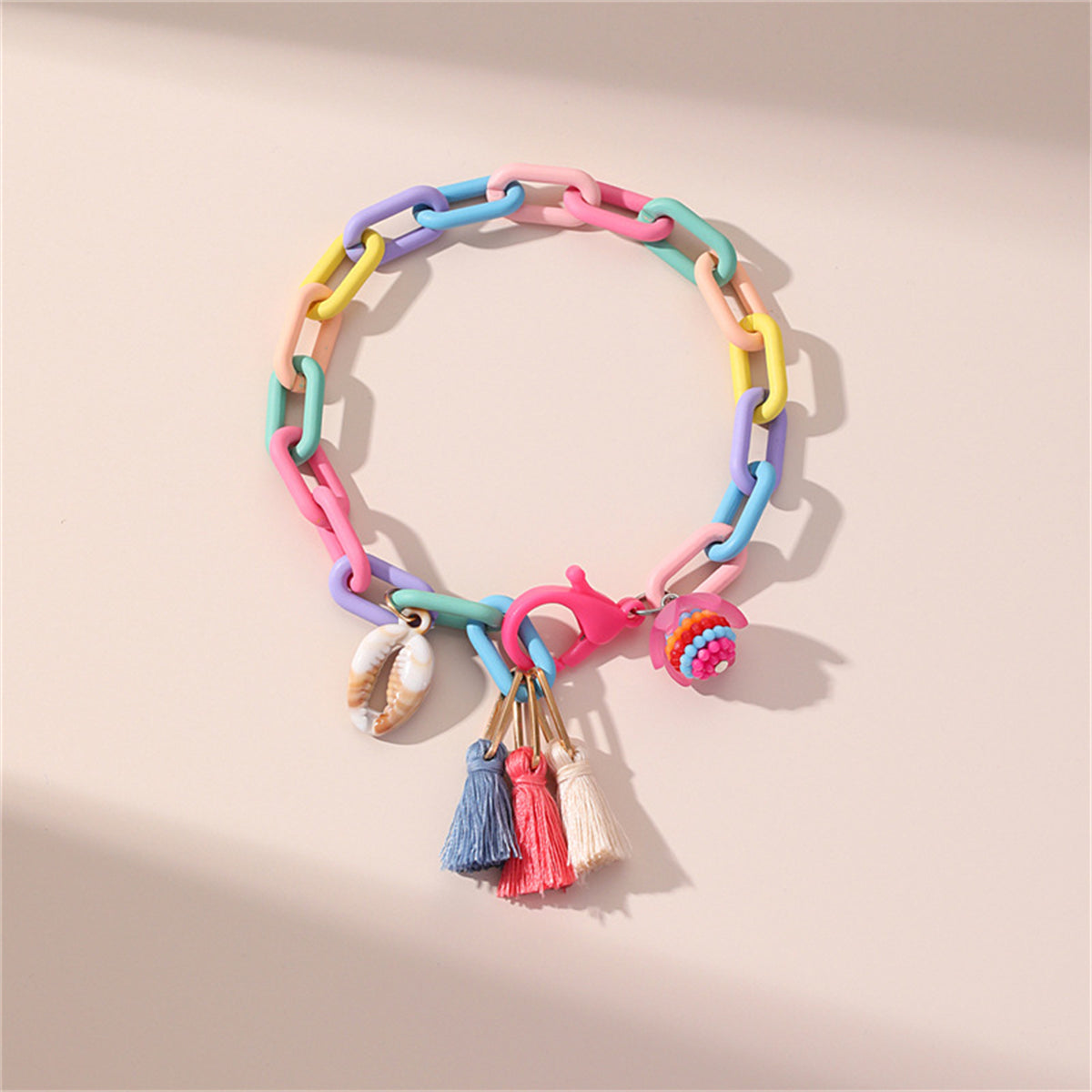 Howlite and Polyster 18K Gold-Plated Multicolor Linked Flower and Tassel Anklet, gold anklet bracelet, styled look