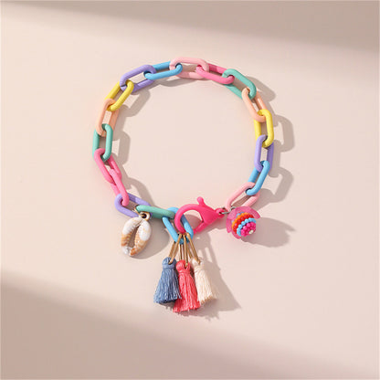 Howlite and Polyster 18K Gold-Plated Multicolor Linked Flower and Tassel Anklet, gold anklet bracelet, styled look