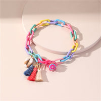 Lab-Created Howlite & Goldtone Multicolor Linked Flower & Tassel Anklet