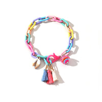 Lab-Created Howlite & Goldtone Multicolor Linked Flower & Tassel Anklet
