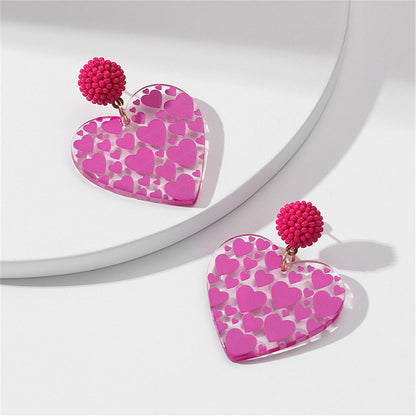 Rose Red Howlite and Acrylic Heart Drop Earrings, drop earrings for women, vintage-inspired design, side view