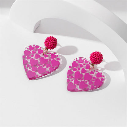 Rose Red Howlite and Acrylic Heart Drop Earrings, drop earrings for women, vintage-inspired design, detail close-up