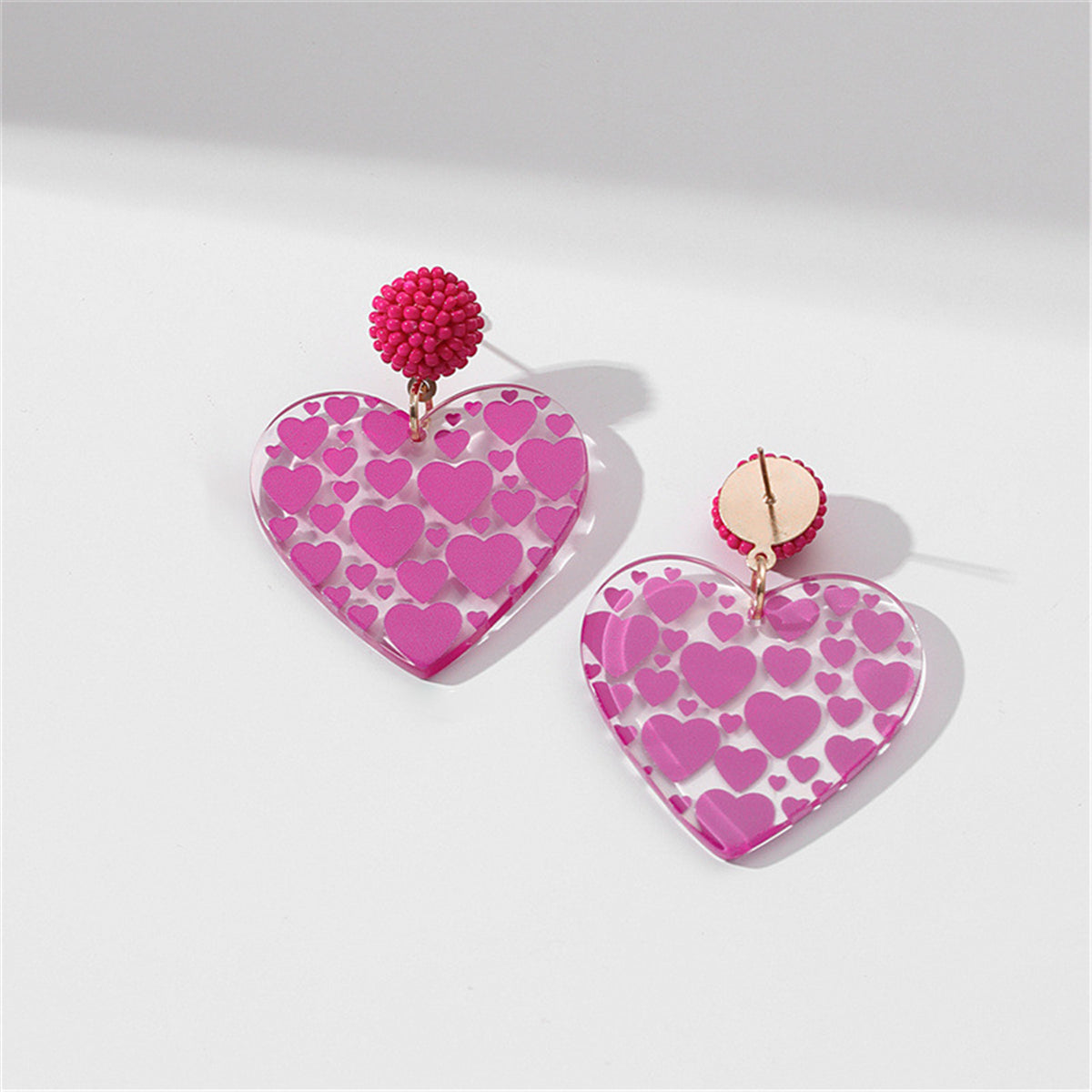 Rose Red Howlite and Acrylic Heart Drop Earrings, drop earrings for women, vintage-inspired design, lifestyle look