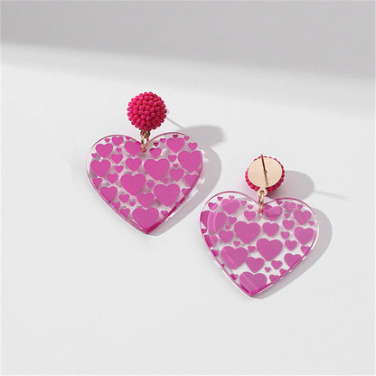 Rose Red Howlite and Acrylic Heart Drop Earrings, drop earrings for women, vintage-inspired design, lifestyle look