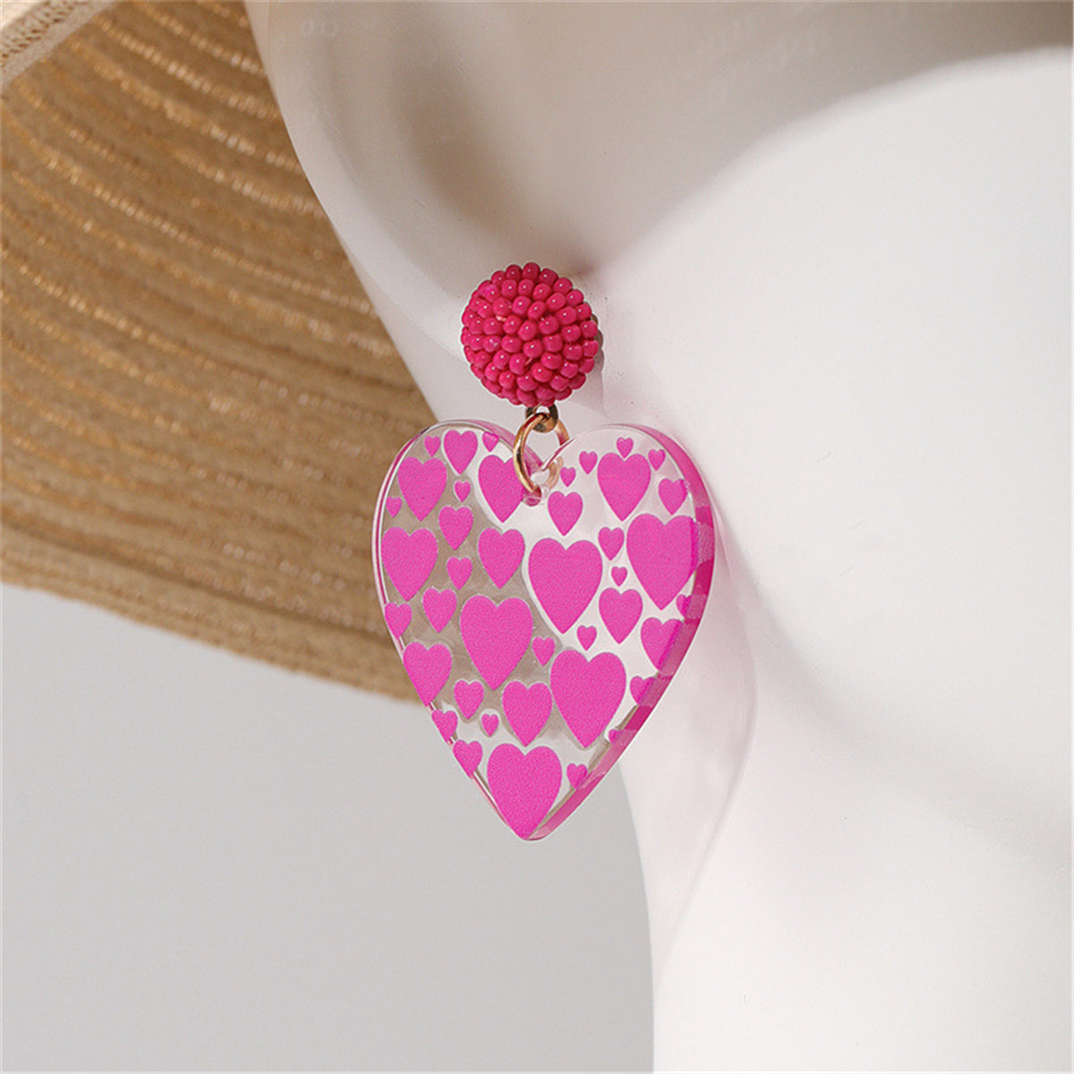 Rose Red Howlite and Acrylic Heart Drop Earrings, drop earrings for women, vintage-inspired design, styled look