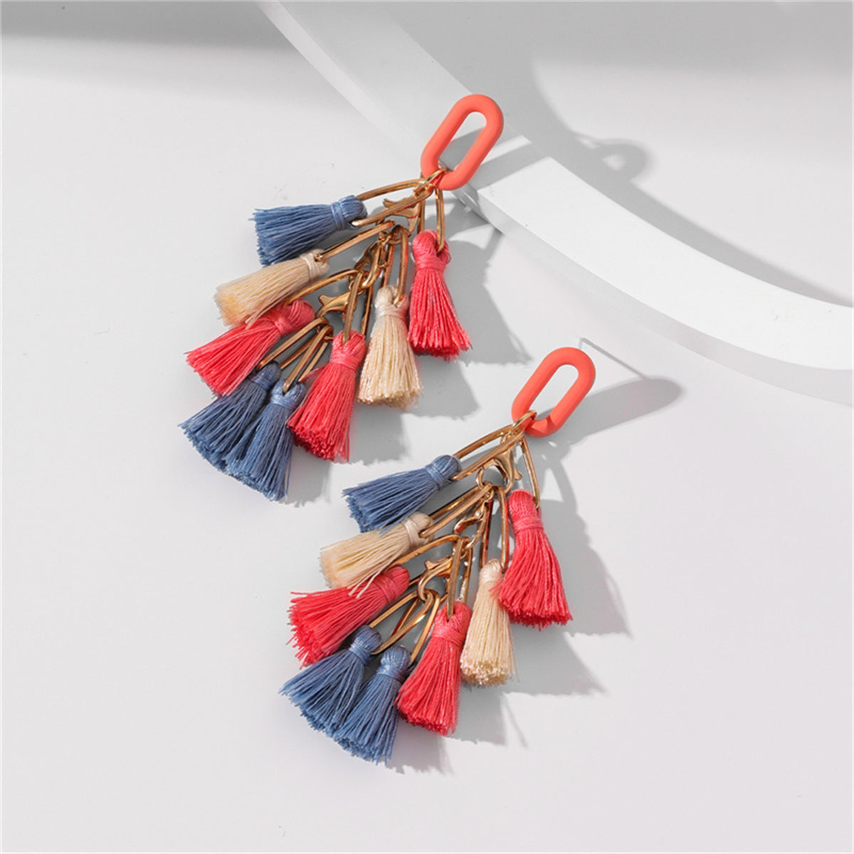 Orange & Blue Tassel Drop Earrings